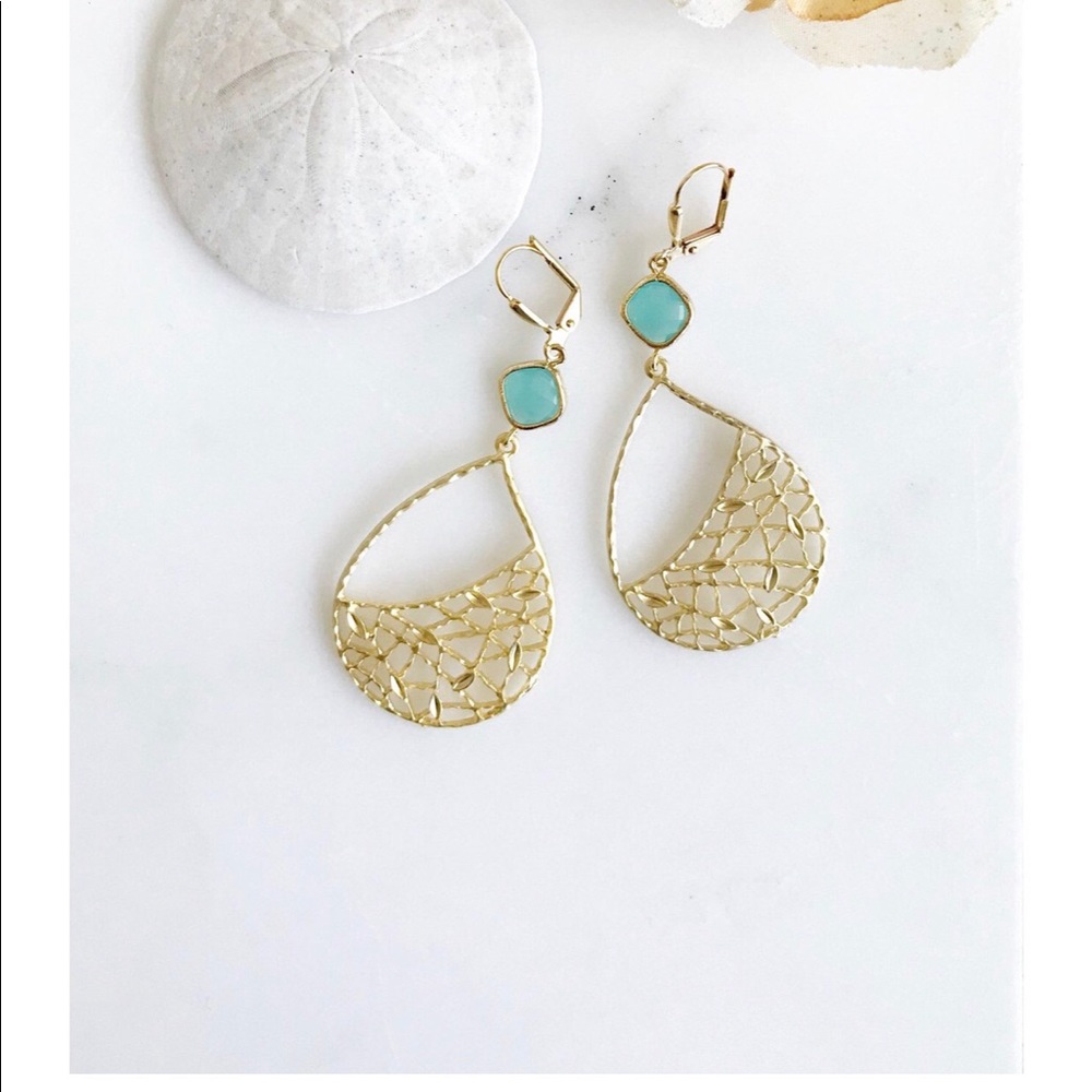 Gold & aqua Rustic Gem chandelier earrings